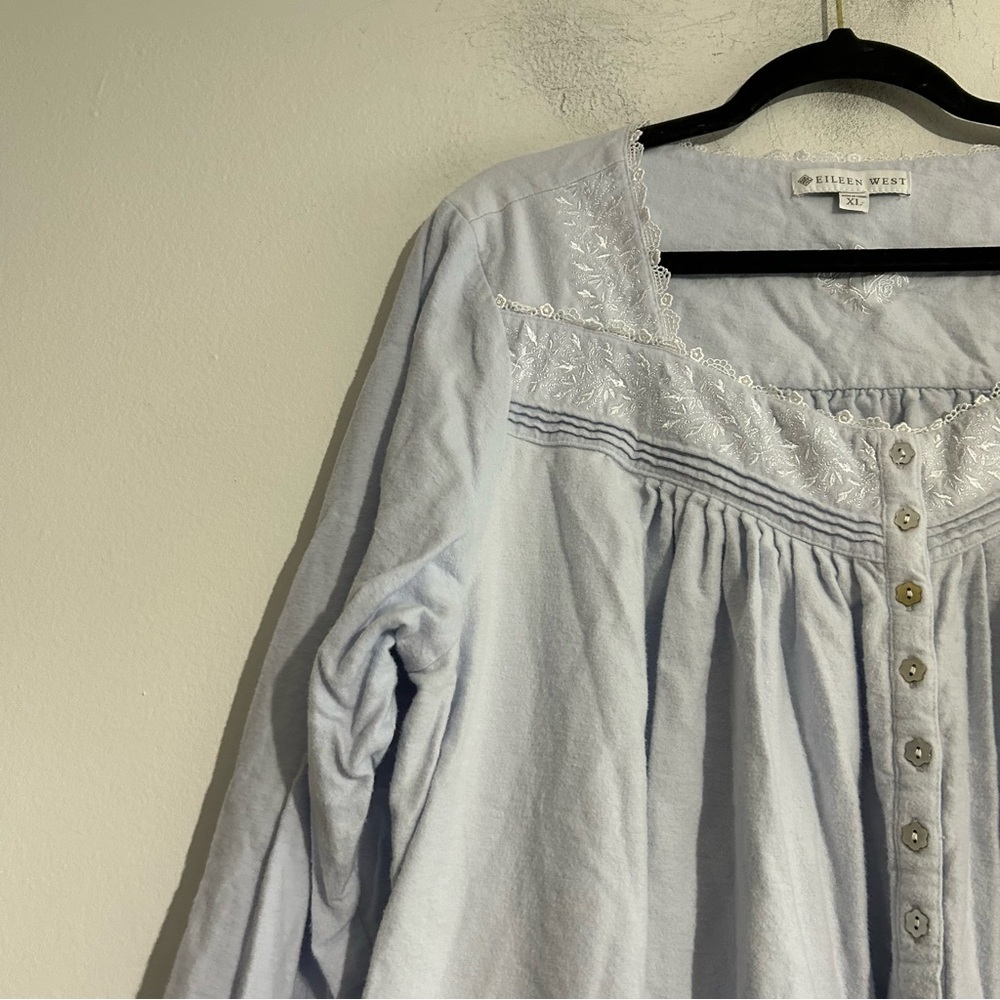 Eileen West Fairy Tale Cotton Flannel Nightgown Blue Size XL Embroidered Cottage - Picture 3 of 13